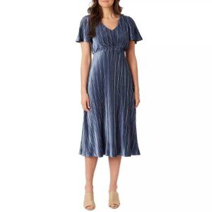 Briggs Women's Pleated Velvet Flutter Sleeve Fit & Flare Dress Blue Medium NWT